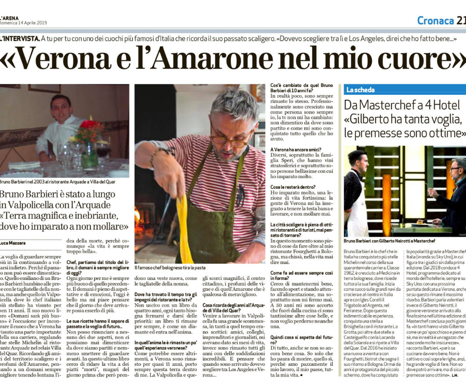 Lo chef Bruno Barbieri racconta la “sua” Verona e non dimentica la famiglia  Speri